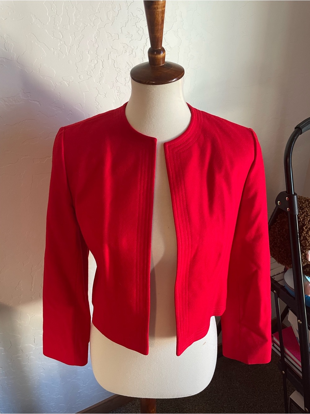 Pendleton Red Cropped Open-Front Blazer